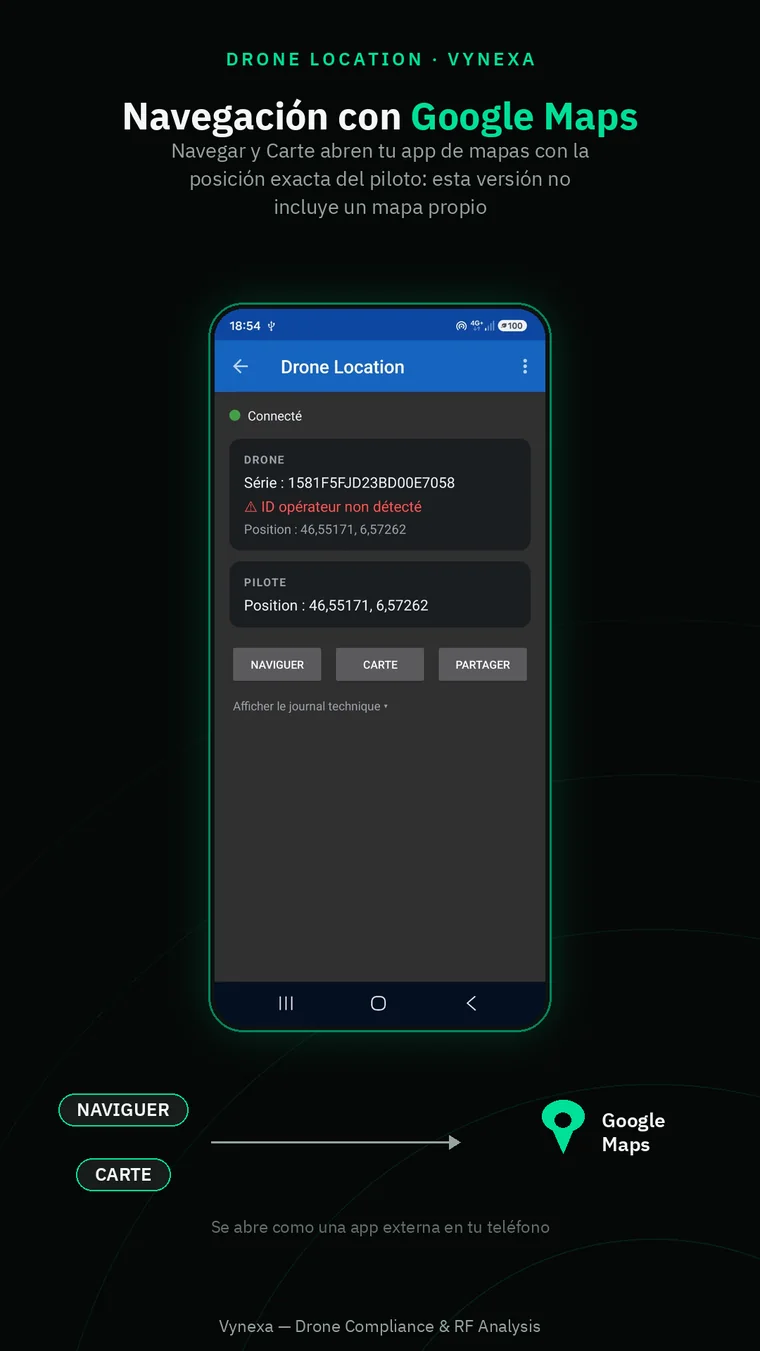 Map navigation workflow in Vynexa app